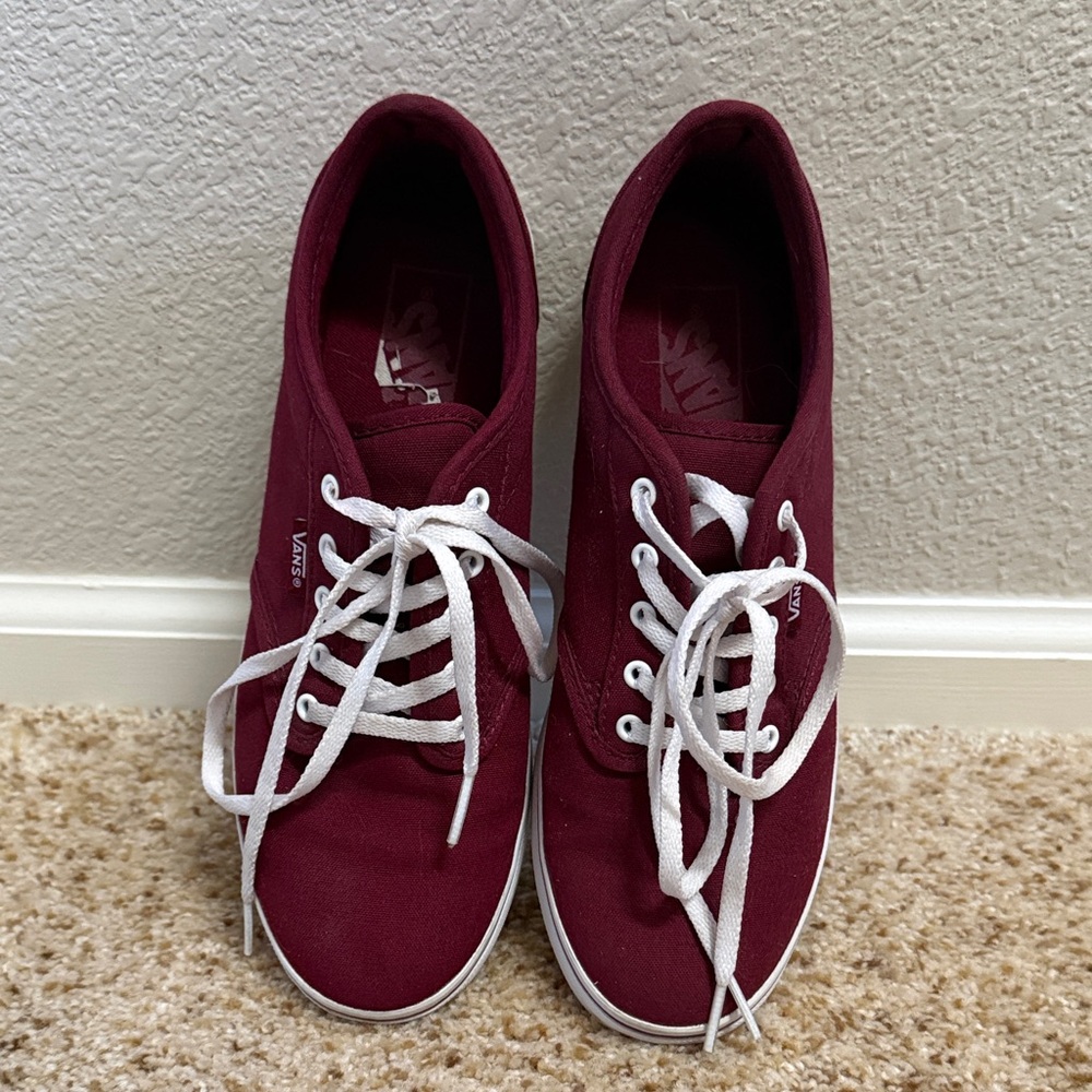 Vans Maroon Canvas Sneakers with White Laces